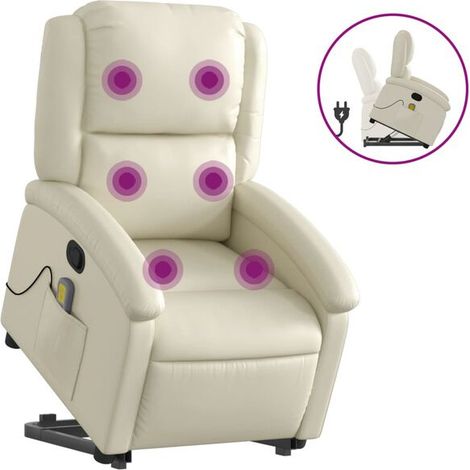 Chaise de massage ergonomique en similicuir beige – fonction chauffage, roulement Shiatsu, 3 modes de vibration, réglage électrique de l’inclinaison et de la hauteur (1/5)