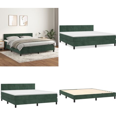 Sommier à lattes de lit et matelas Vert foncé 160x200cm Velours - Lit Tapissier - Lit Velours - Lit Double - Literie - Chambre À Coucher - Home & Living (1/5)