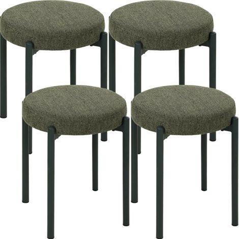 MODFU – Set di 4 sgabelli impilabili 45x45x47,5 cm in metallo e tessuto effetto lino con seduta imbottita 6 cm, impilabili, forniti montati e portata 120 kg – Verde scuro (1/5)