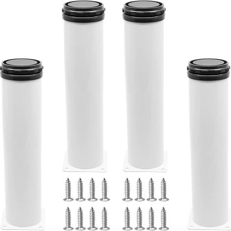 FOREHILL 4x Pieds de Meuble Reglable Pieds de Table en Acier Inoxydable avec Vis Blanc - 30cm (1/5)