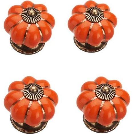 Coloré Halloween Citrouille En Céramique 40x40mm(Diamètre x Hauteur) Armoire Porte Boutons Commode Tiroir Tire Meubles Armoire Cuisine Poignées Vintage Cuivre Matériel Avec Vis(Orange) 4pcs (1/5)