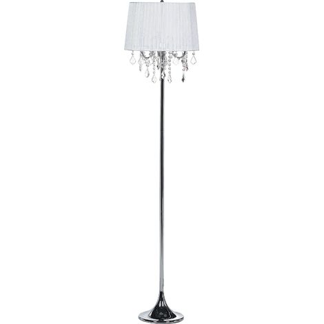 Lampadaire Blanc en Métal 170 cm E27 Max 40W Abat-Jour à Cristaux Elegant Evans