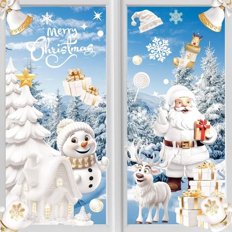Stickers Noel , 190 Décoration Electrostatique Autocollant Flocon de Neige Père Noël PVC Pour Vitre Vitrine Porte Intérieur (1/5)