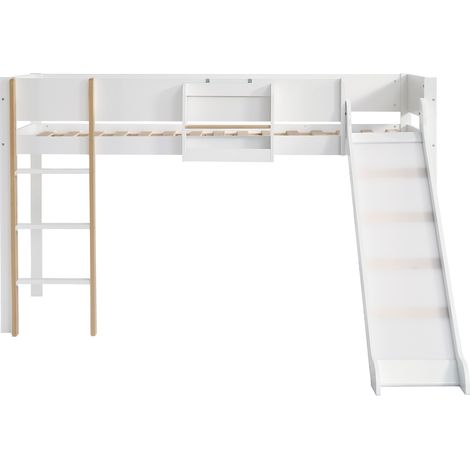 Kinder-Hochbett mit Rutsche, 3-stufiger Leiter, abnehmbarem Regal, 90x200 cm (1/5)