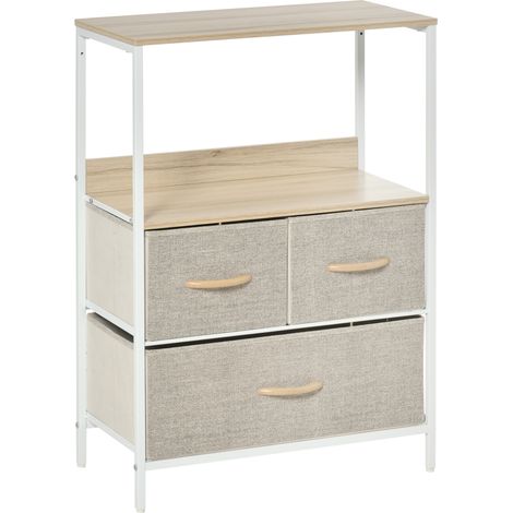 Commode meuble rangement 3 tiroirs tissus étagère plateau supérieur, 58x29x81,5 cm (1/5)