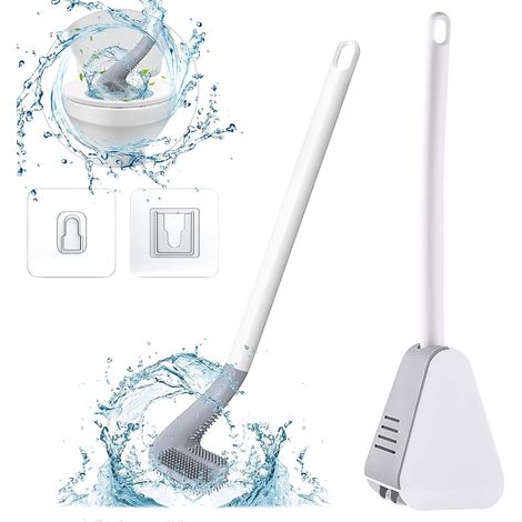 Brosse WC silicone golf murale long manche support blanc (1/5)