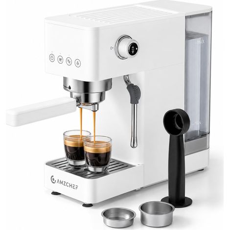 Machine à café expresso 20 bars, avec mousseur à lait, petite machine à café pour cappuccino, latte et macchiato, réservoir d'eau de 1,5 L, blanche (1/5)