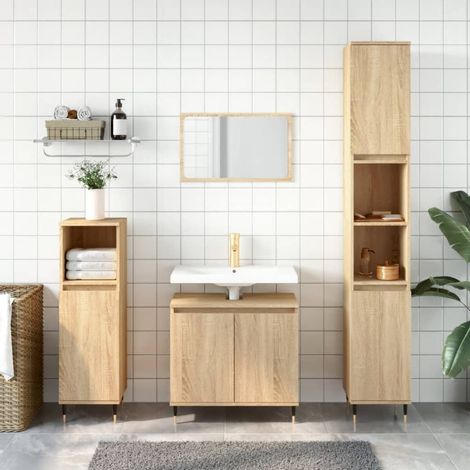 Meuble de Rangement Toilette,Armoire de bain chêne sonoma 58x33x60 cm bois d'ingénierie -59466 (1/5)