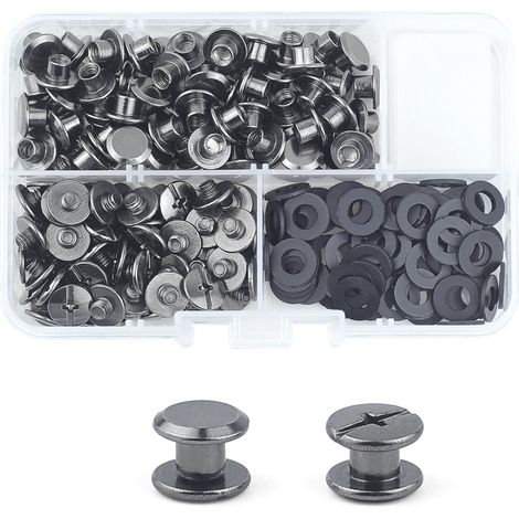 80 Set Vis Reliure M5x4mm Rivets Vis Métal Rivet Remplacement Réparation pour Livres Album Sacs Craft Collier Bagages Sac À Dos Ceinture Noir (1/5)
