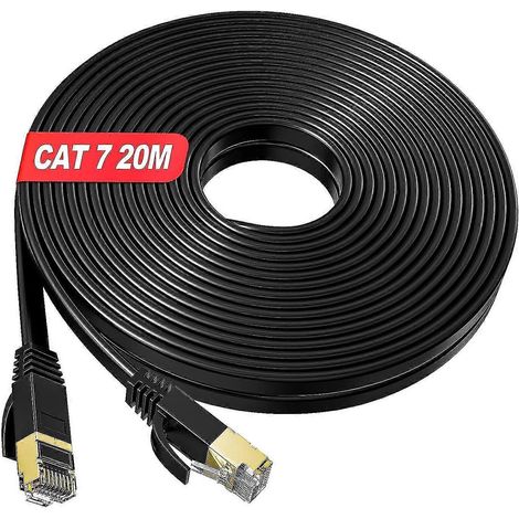 Câble Ethernet 20 m haut débit, câble Internet plat blindé Cat7, câble LAN RJ45 20 m noir, câble réseau Gigabit 600 MHz 20 mètres Compatible avec CA (1/5)