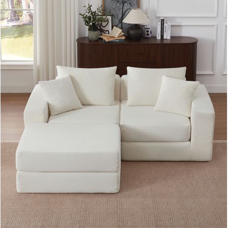 Divano modulare 259,5 x 96 x 80 cm in corduroy bianco con base antiscivolo HAVRYA (1/5)