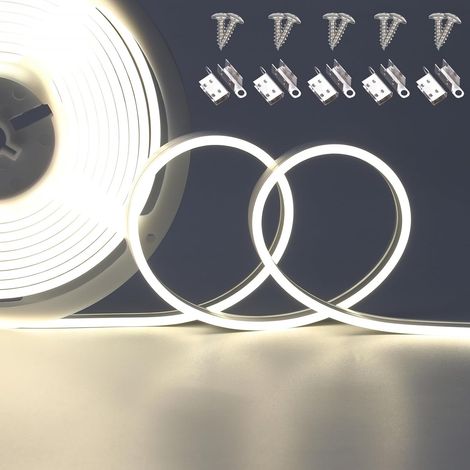 Ruban LED Néon 5M Blanc 5000K Exterieur, 24V Bande LED 168LEDs/M Lumière Uniforme Sans Points, IP67 Étanche Dimmable Bande LED Lumière pour Chambre, Cuisine, Décoration (1/5)