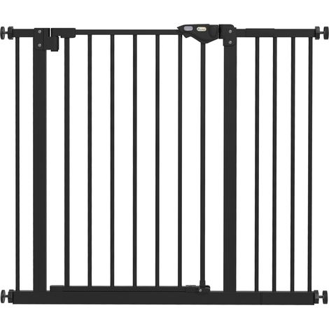 Barrière de sécurité animaux avec fermeture auto, double verrouillage, installation sans perçage, 1 extension, noir (1/5)