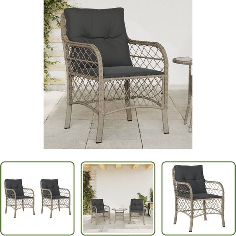 Poly Rattan -  Gartenstühle mit Kissen 2 Stk. Hellgrau Poly Rattan (1/5)