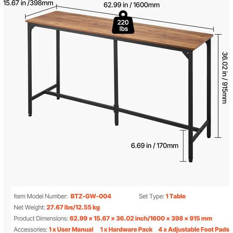 Table de Bar Rectangulaire 160 cm - Table Haute de Cuisine (1/5)