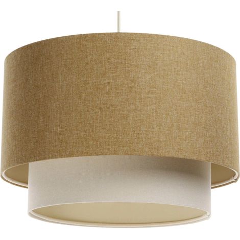 Suspension boho chic en tissu crème réglable ambiance chaleureuse - Ø 50 cm - H31 cm (1/5)