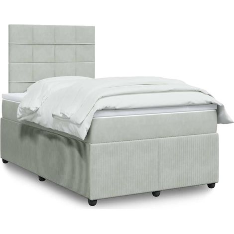 Cama box spring con colchón terciopelo gris claro 120x190 cm (1/5)