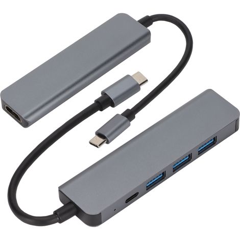 Adaptateur USB C 5 en 1 avec Port Ethernet, Charge Rapide PD, Sortie 4K, 5 Gbps - Idéal pour MacBook et Déplacements (1/5)
