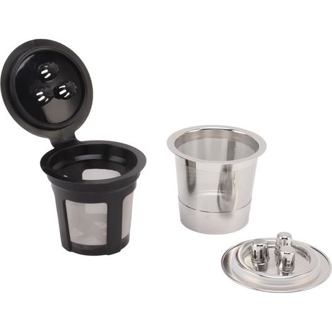 2-teiliges wiederverwendbares Edelstahl-Kaffeekapselfilter-Set, 3 Löcher, nachfüllbar (1/5)