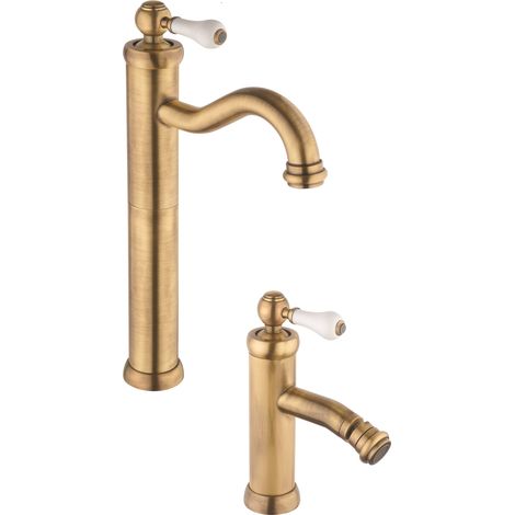 Conjunto de grifería para lavabo y bidé estilo retro color bronce Piralla Como KITCOMOOF2 (1/5)
