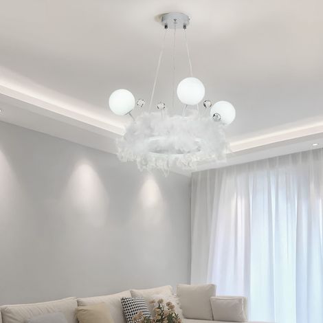 White Feather LED Pendant Light with Crystal Balls (1/5)