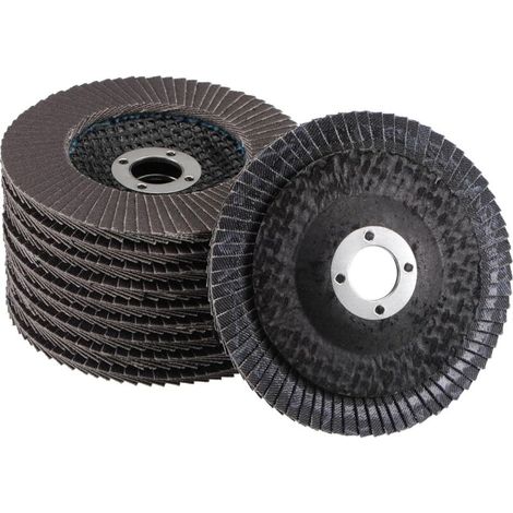 Packung mit 10 Schleifscheiben, 125 mm Durchmesser, zum Schleifen von Edelstahl, Holz und Metall, Körnung 60 (schwarz) (1/4)