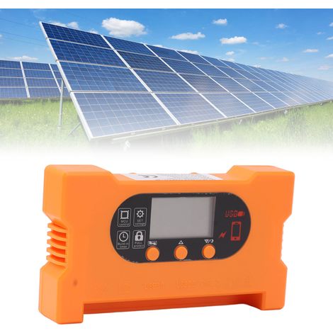 Controlador de carga solar de 12V/24V y 10A con pantalla LCD, conexión directa DC5521 y función de carga rápida USB/Tipo-C para baterías de iones de litio. (1/5)