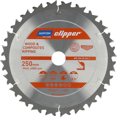 Norton Clipper Kreissägeblatt Holz / Verbundwerkstoffe 250x30 24Z