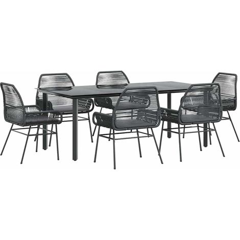 Maison Exclusive - Set Pranzo da Giardino 7 pz Nero con Cuscini Polyrattan Vetro