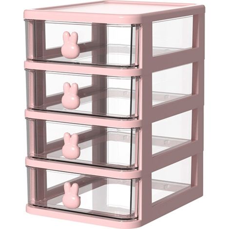 Beyamis Boîte rangement lapin rose 4 niveaux – 13,4x17x21cm, poignée, livres/stylos, bureau (1/5)