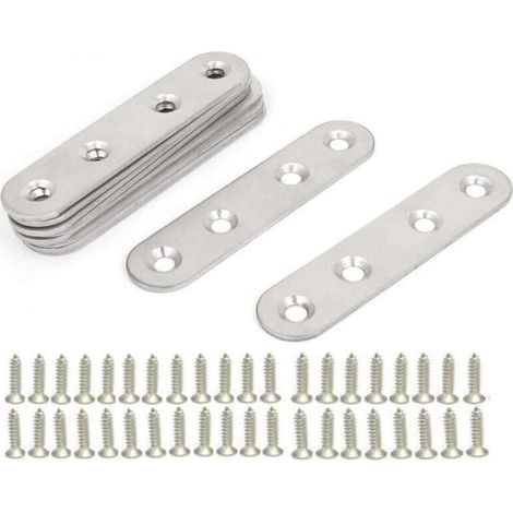 10 metal connecting brackets, flat straight mounting brackets, flat corner brackets made of sheet metal with 40 screws for repairing furniture fasteners. (1/4)