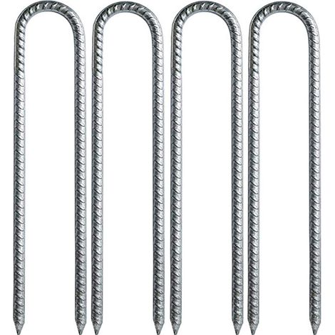 royaluxe - Ensemble de 4 Piquets de Fixation en U, Piquets Robustes en Acier Galvanisé pour Trampoline, Tente de Camping et Jardin (1/5)