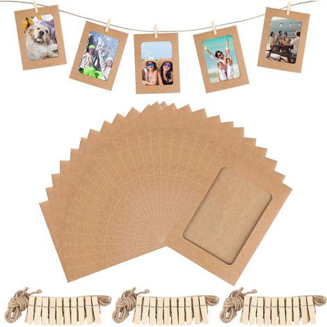 30 cadres photo en papier kraft, cadres photo en carton de 15,2 x 11,5 cm pour le bricolage, guirlande photo avec pinces en bois et ficelle de chanvre pour décoration murale et décoration de chambre. (1/5)