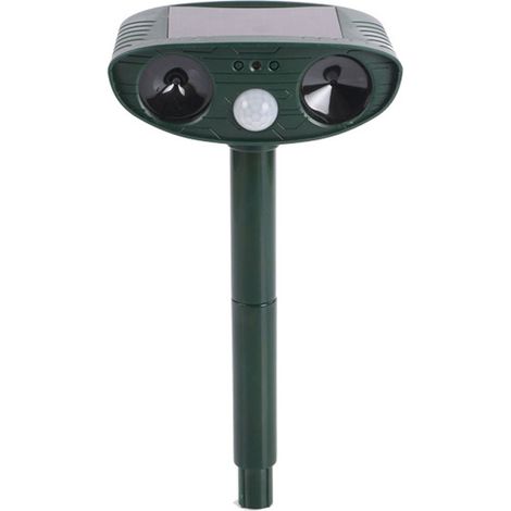 Répulsif à ultrasons pour oiseaux, répulsif solaire pour animaux extérieur avec détecteur de mouvement et alarme lumineuse LED pour taupes, chats, moufettes, rats, écureuils, cerfs, ratons laveurs (1/5)