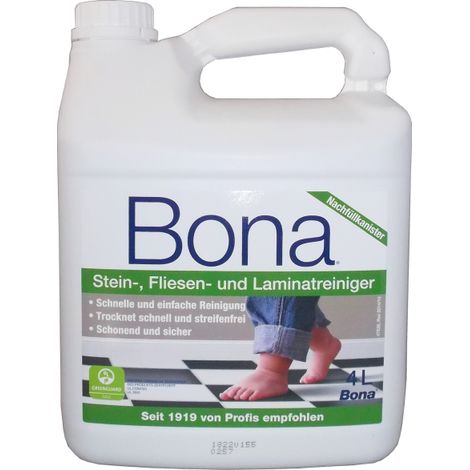 BONA Reiniger 4 Liter Stein- Fliesen - und Laminat Nachfüllkanister für Spray Mopp