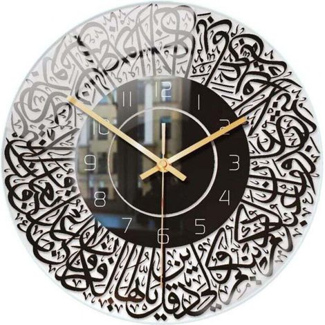 Horloge Murale Islamique en Acrylique à Quartz Noir Décoration Intérieure Moderne