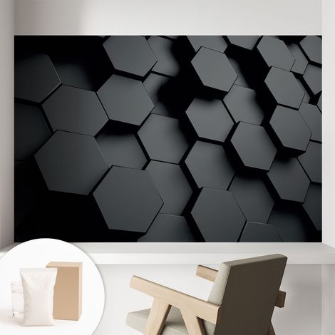Papier peint intissé mural avec colle pour salon et chambre Décoration murale rapide - Colle incluse gratuite Hexagones en 3D 104x70 cm (1/5)
