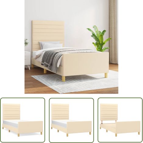 The Living Store Cadre de lit sans matelas crème 100x200 cm tissu - Cadre De Lit - Lit Double - Literie - Têtière De Lit - Meuble Chambre (1/5)