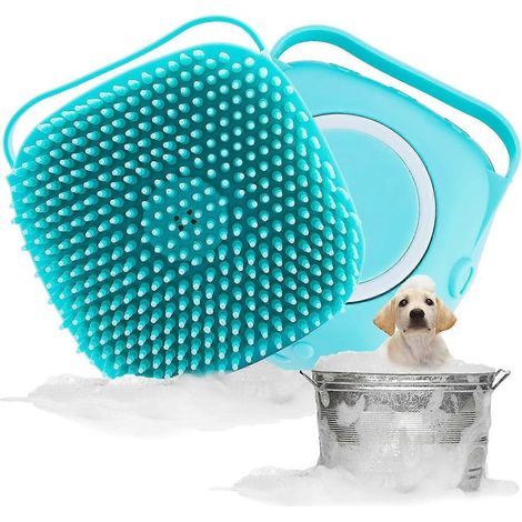 Brosse de bain pour chien, brosse de massage pour animaux, distributeur de shampoing, brosse en silicone souple, brosse en caoutchouc pour chiens (bleu ciel) (1/5)
