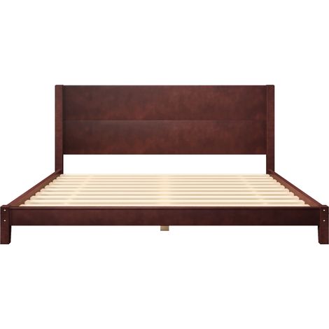 HOMVRA Plattformbett 180x200 cm mit Kopfteil und Lattenrost, Braun (1/5)