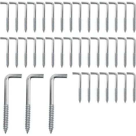 Ulisem Paquete de 40 ganchos de tornillo, tornillos angulares, ganchos en L, ganchos de tornillo, tornillos de acero al carbono para colgar plantas, utensilios de cocina, campanillas de viento, 40 x 1 (1/4)