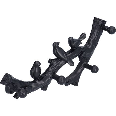 Crochet Décoratif Oiseau Noir Forme Branche en 3D Accessoire Murale Décoration Maison Moyen (38cm)