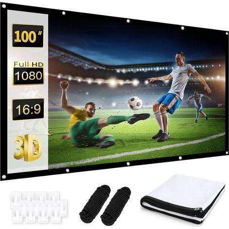 Écran de projection 120" 16:9 HD pliable anti-plis double face 265 x 149 cm, écran de projecteur portable pour la maison, l'école, les réunions (1/5)