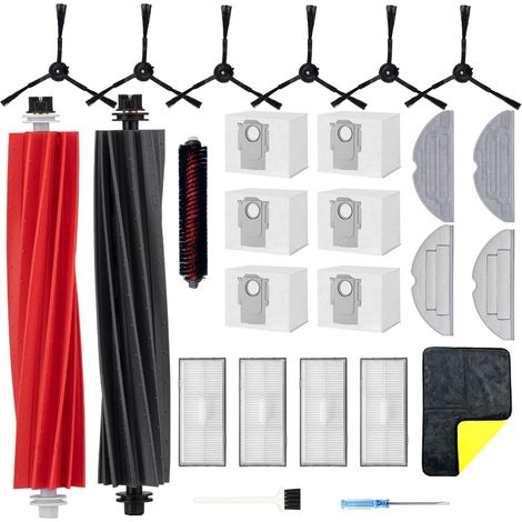 Kit di accessori di ricambio per aspirapolvere da 26 pezzi per Roborock S8 Pro Ultra: 2 spazzole principali, 6 spazzole laterali, 4 filtri HEPA, 6 sacchetti, 4 panni per mocio, 1 spazzola autopulente (1/5)
