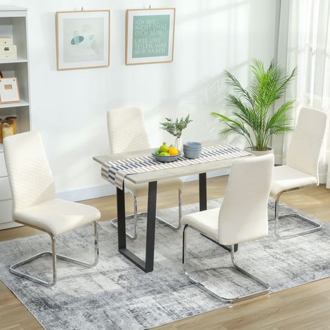 Juego de 4 Sillas de Comedor con Asiento y Respaldo Acolchado Tapizado en Terciopelo Patas de Acero Crema (1/5)