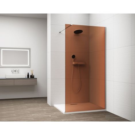 ESCA CHROME Panneau de douche monobloc en verre, montage mural, verre Marron, 800 mm (1/4)