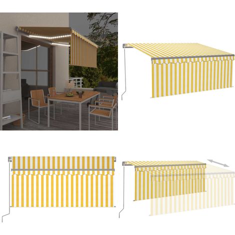Auvent rétractable manuel store LED 3,5x2,5 m Jaune et blanc - Store Exterieur - Auvent Retractable - Abri Soleil - Pergola Pliable - Protection Uv - Home & Living (1/5)