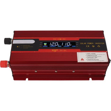 Convertisseur de voiture avec écran LCD rouge, protection multifonctionnelle, convertisseur 4000W 12V/24V vers 110V, adapté aux véhicules. (1/5)