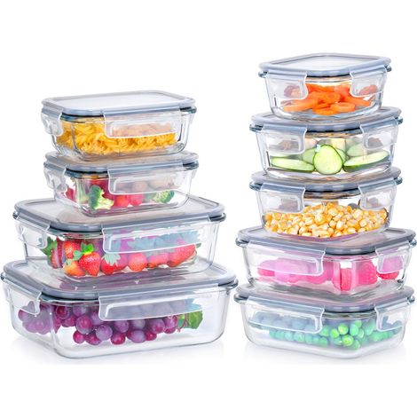 Contenitori per alimenti in vetro con coperchio set da 9