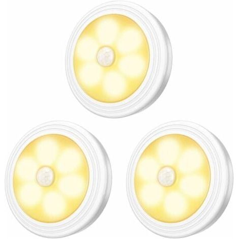 Lampes LED pour armoire/armoire, 3 pièces, veilleuse, détecteur de mouvement LED avec base magnétique pour vitrines d'armoires d'escalier de cuisine (fonctionnant sur piles) (1/5)